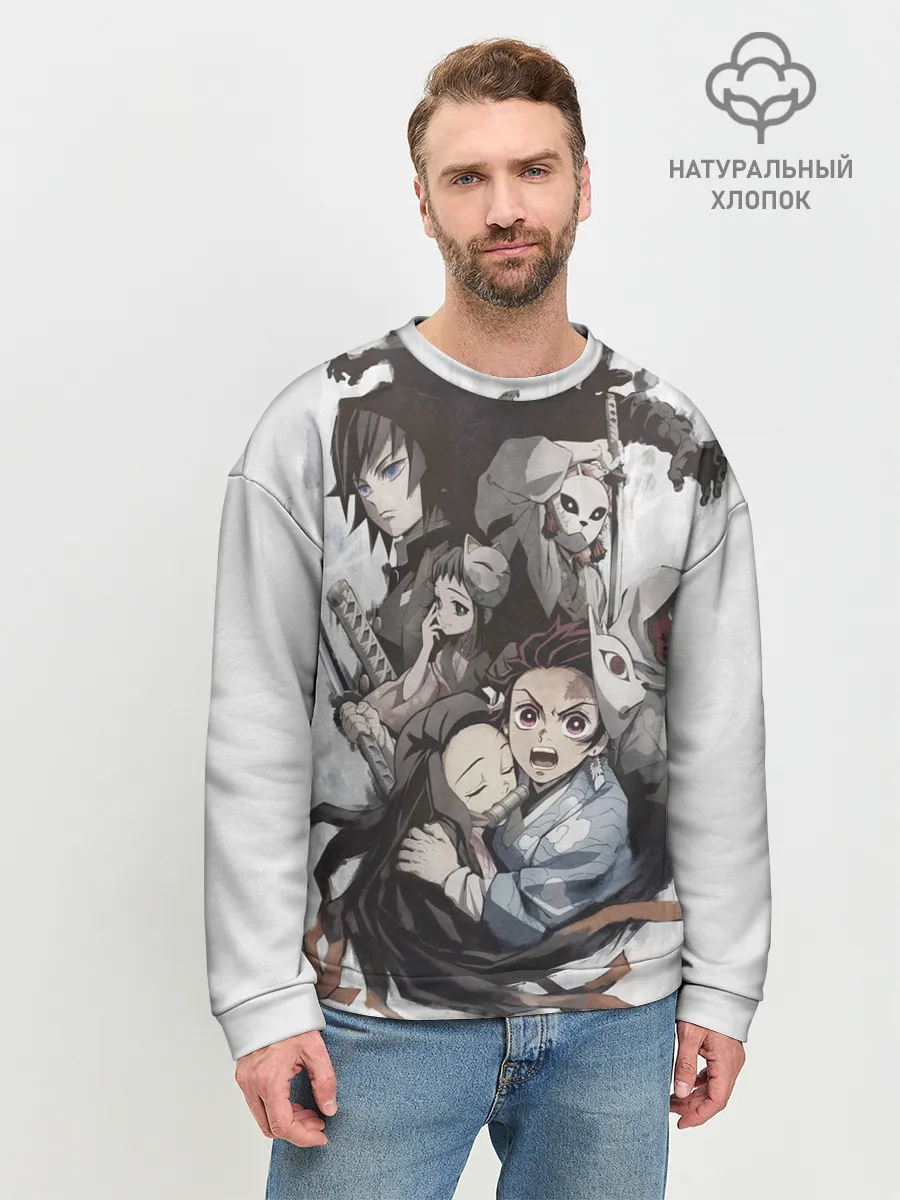 Мужской свитшот базовый / Kimetsu no Yaiba на сером