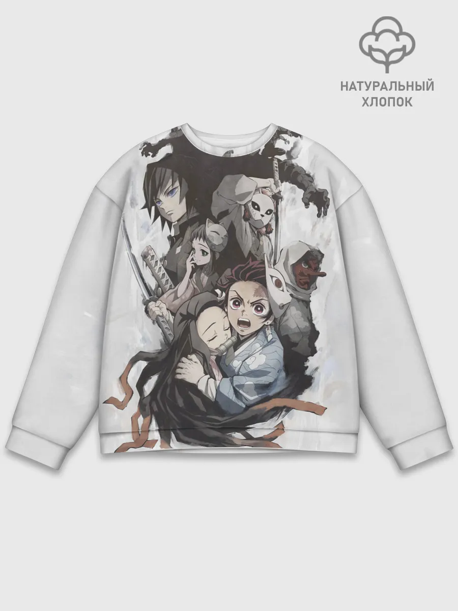 Мужской свитшот базовый / Kimetsu no Yaiba на сером