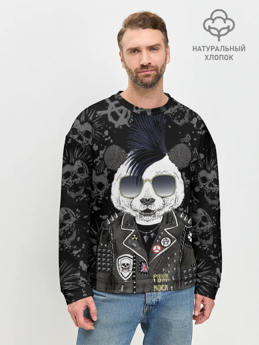 Мужской свитшот базовый / Панда в косухе