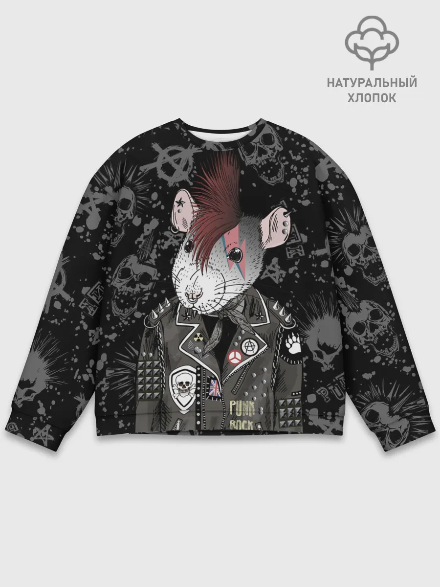 Мужской свитшот базовый / Крыса в косухе