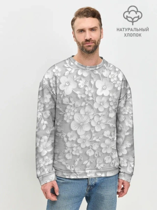Мужской свитшот базовый / Белые цветы