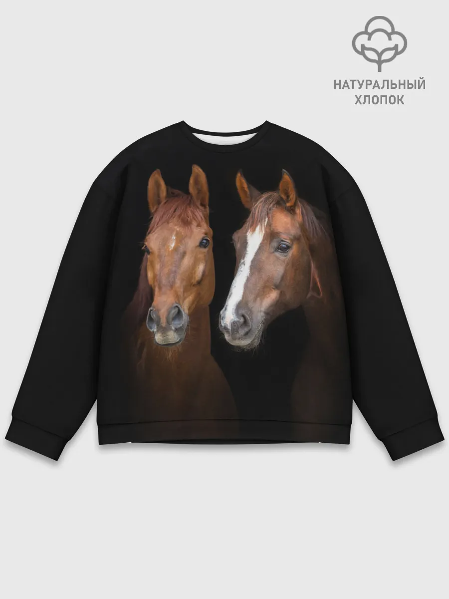 Мужской свитшот базовый / Лошади гнедые