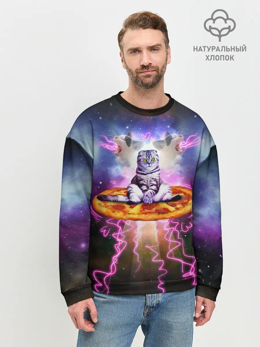 Мужской свитшот базовый / Кот на пицце