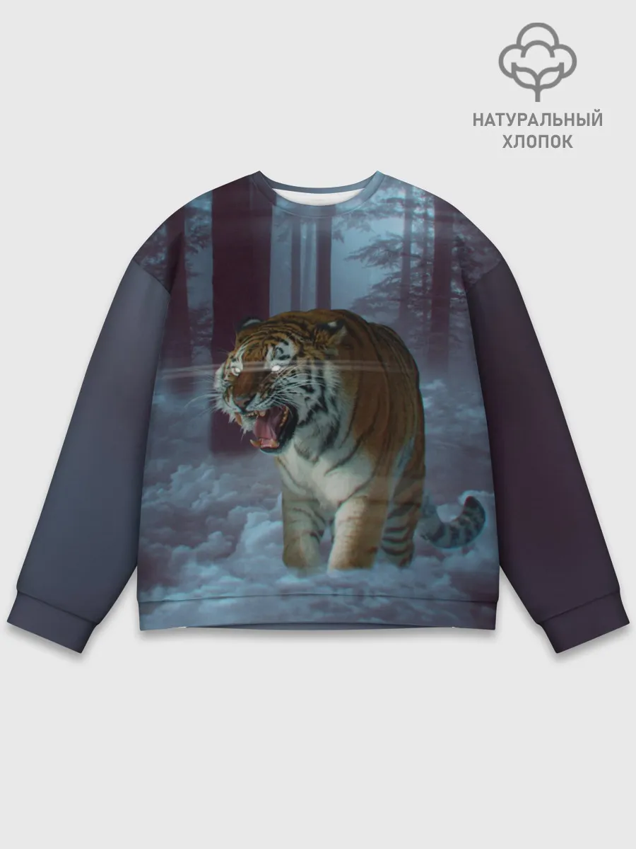 Мужской свитшот базовый / ТИГР В СУМЕРЕЧНОМ ЛЕСУ