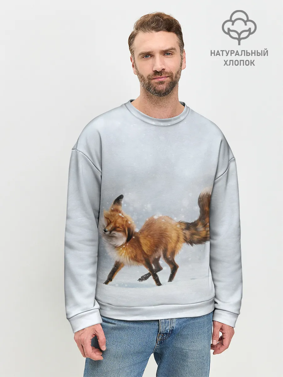 Мужской свитшот базовый / Зимняя лисичка