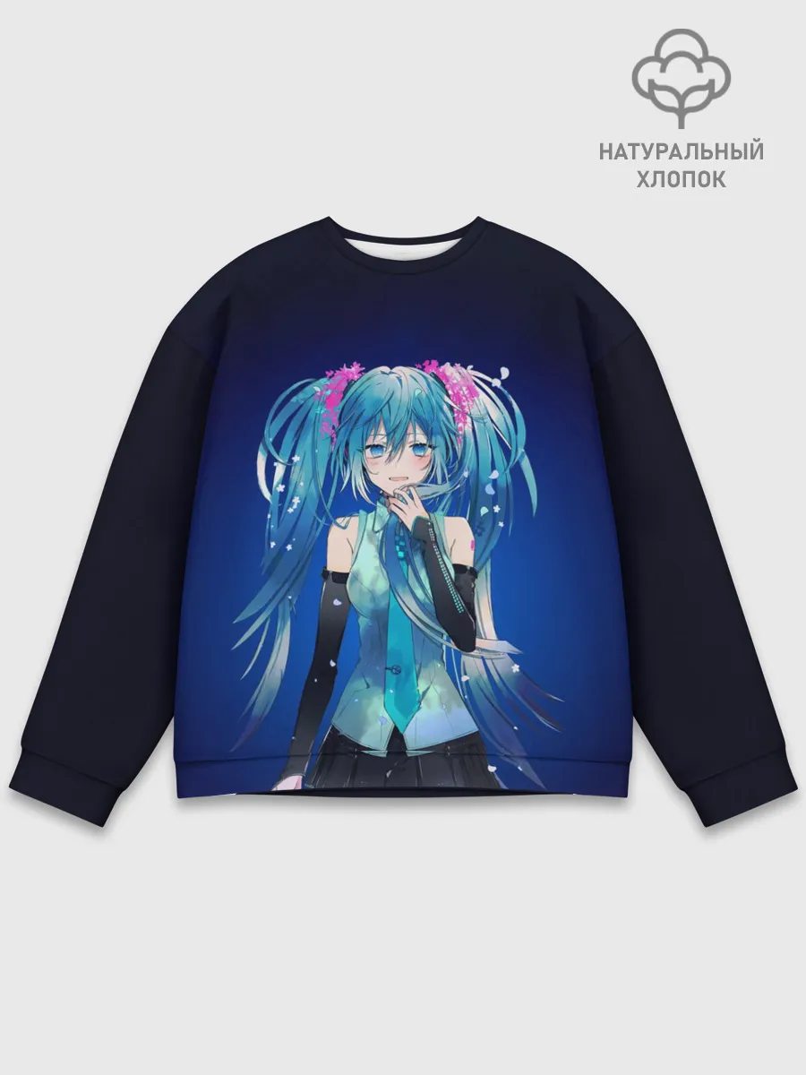 Мужской свитшот базовый / Hatsune Miku на черном фоне