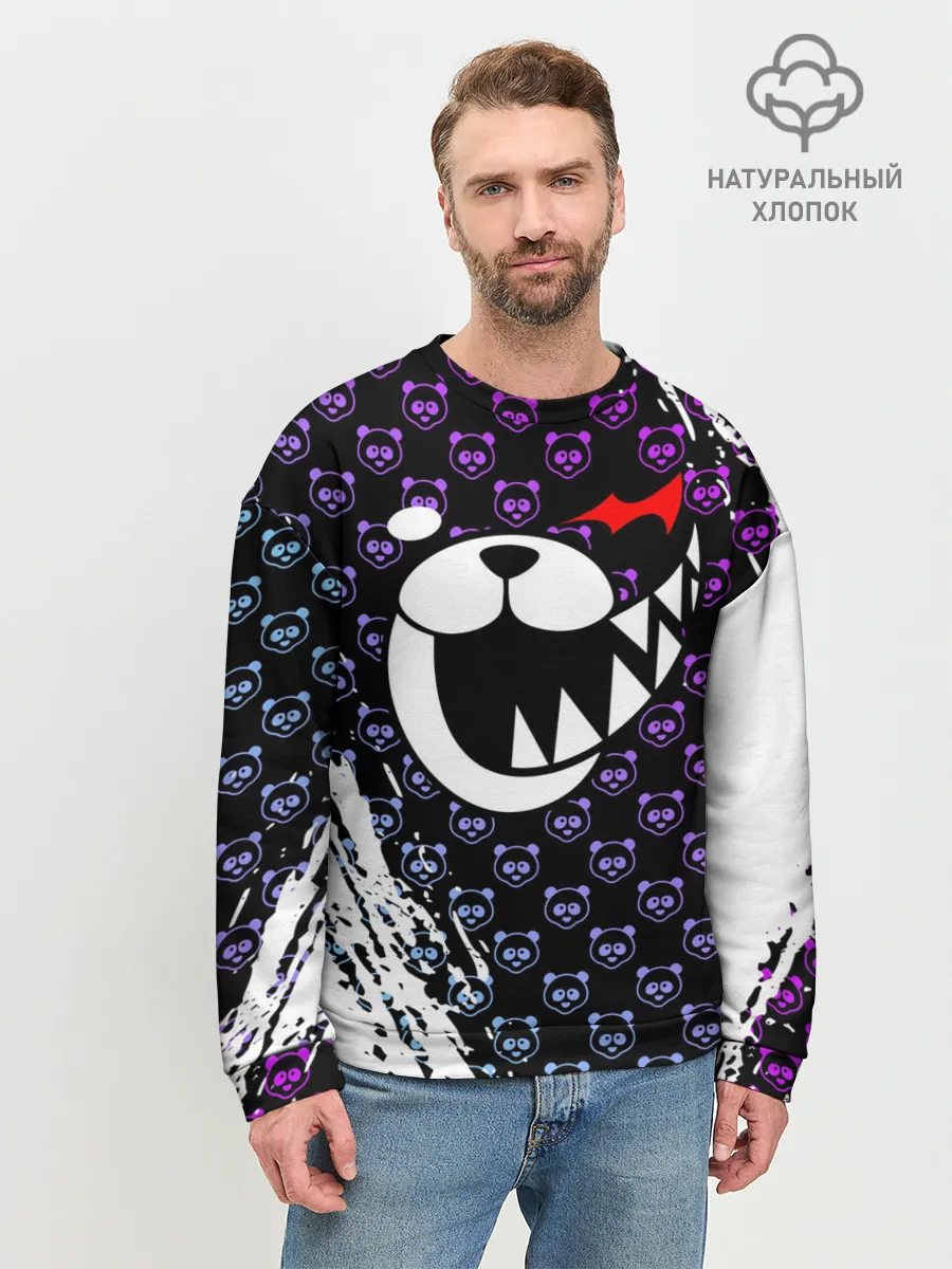 Мужской свитшот базовый / Монокума на фиолетовом паттерне