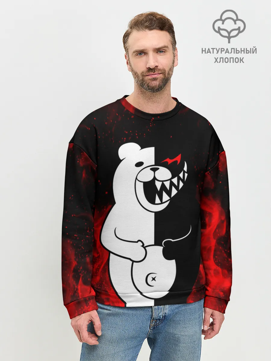 Мужской свитшот базовый / MONOKUMA В ПЛАМЕНИ / МОНОКУМА
