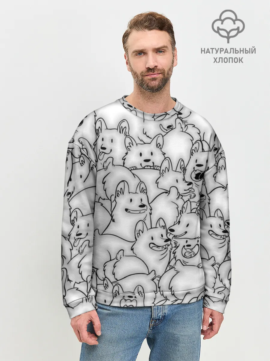 Мужской свитшот базовый / Корги ЧБ