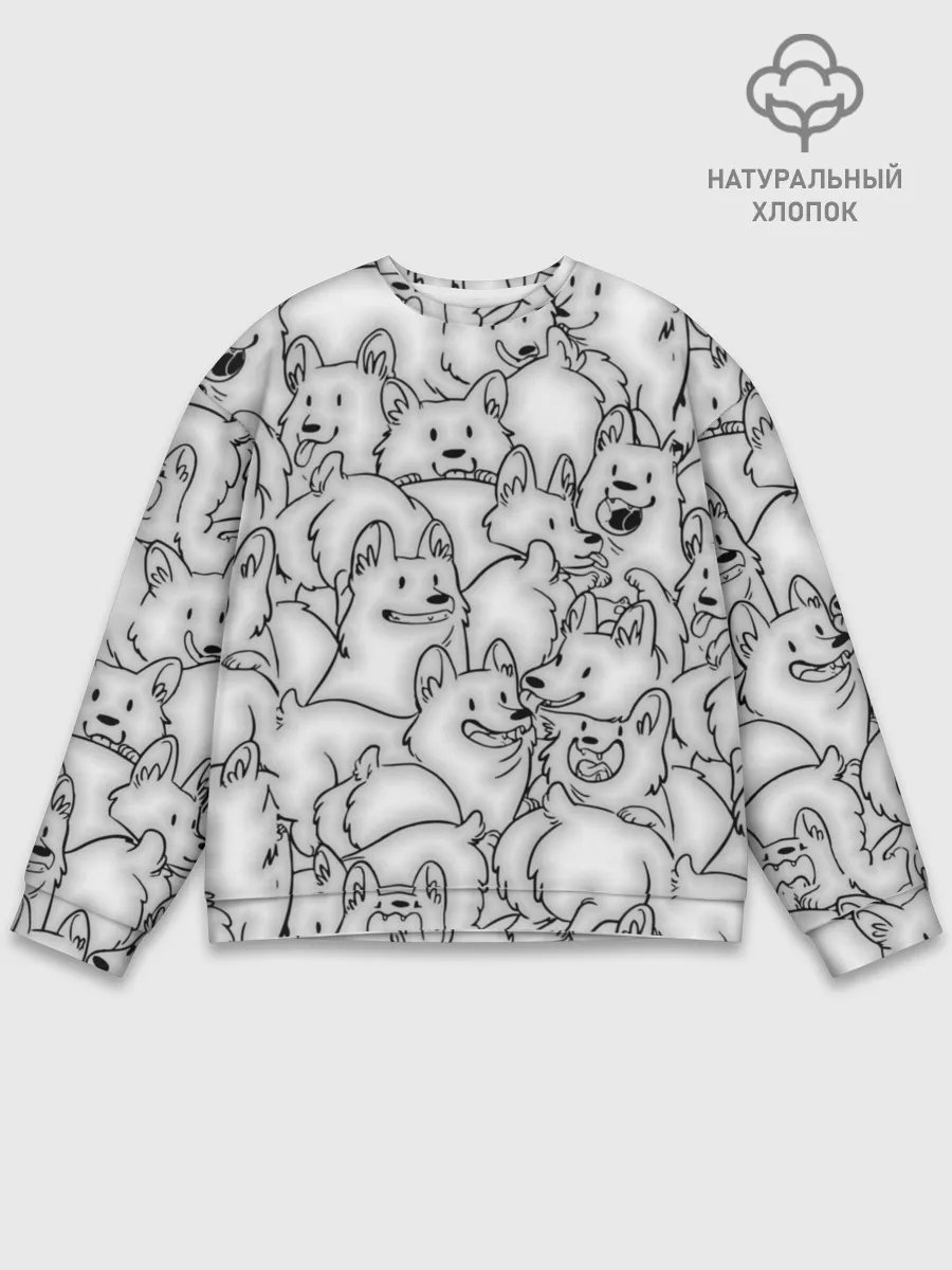 Мужской свитшот базовый / Корги ЧБ