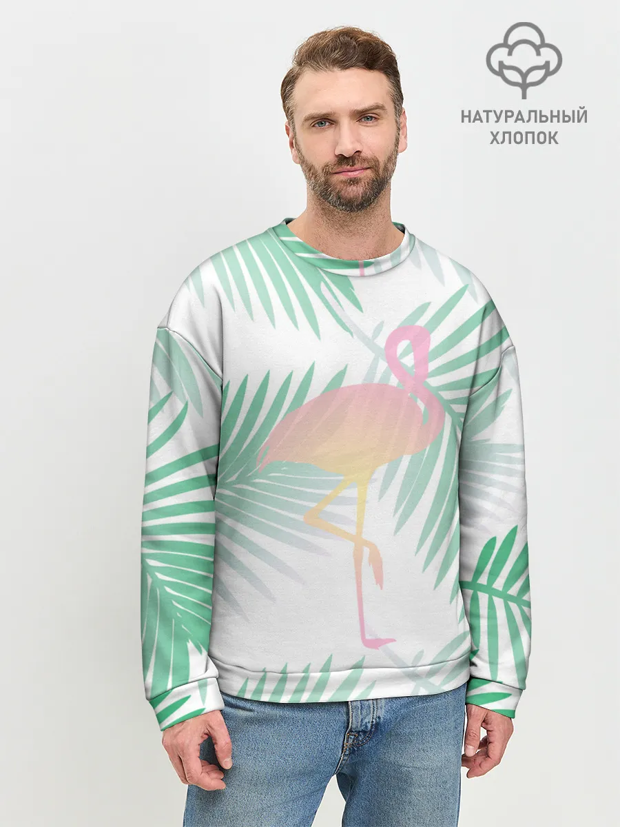 Мужской свитшот базовый / Фламинго в джунглях