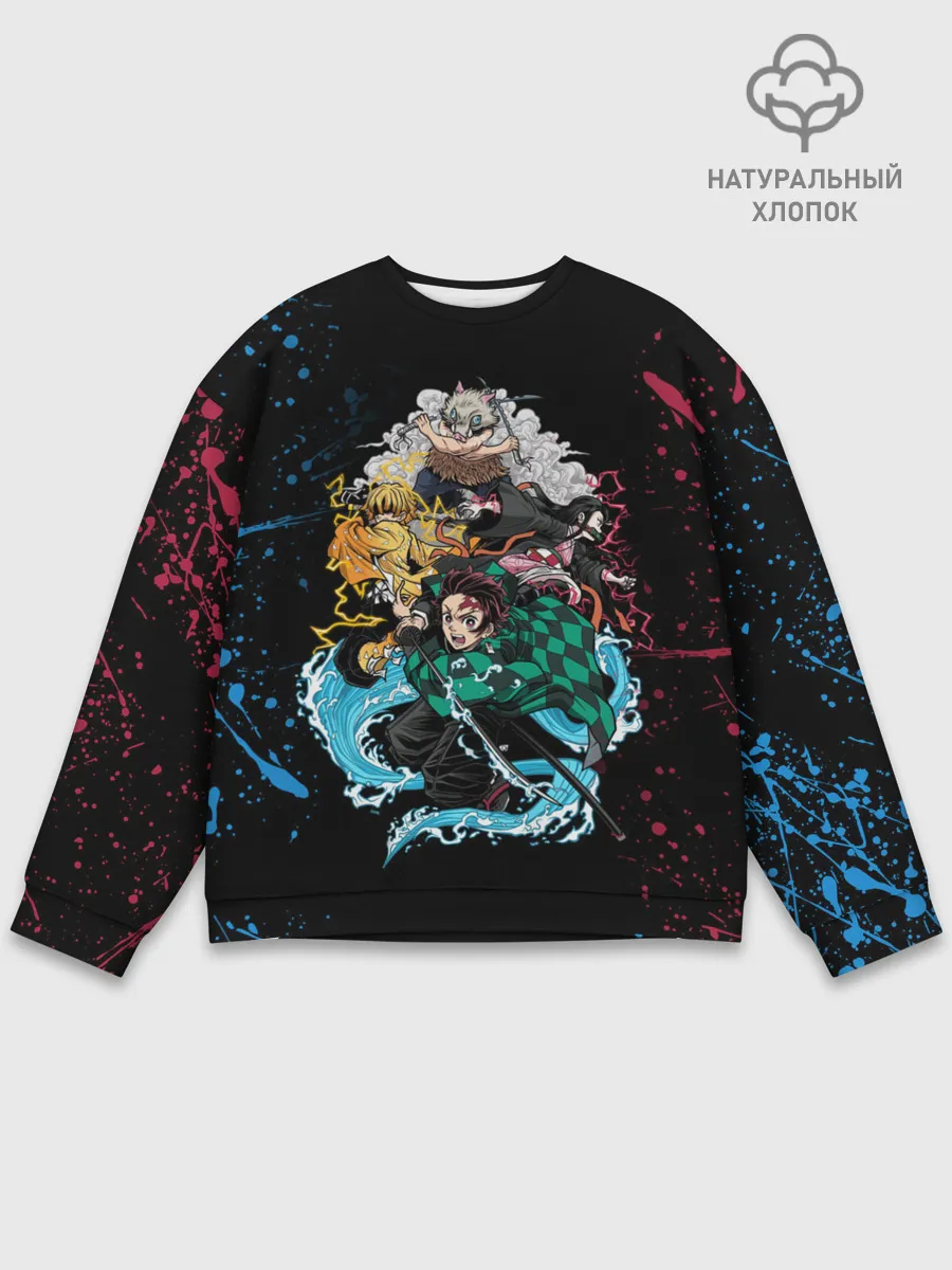 Мужской свитшот базовый / Kimetsu no yaiba красносиние брызги