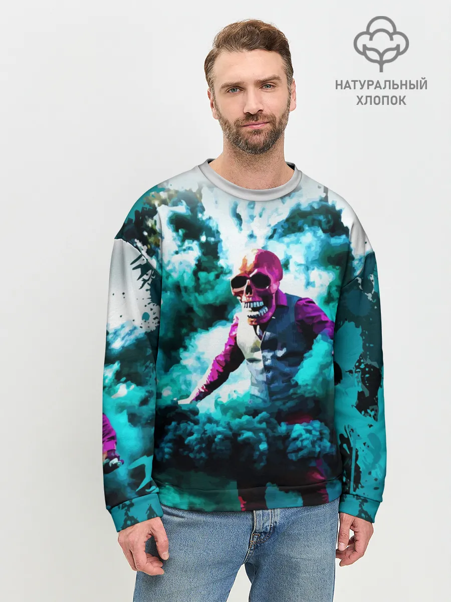 Мужской свитшот базовый / Череп в дыму