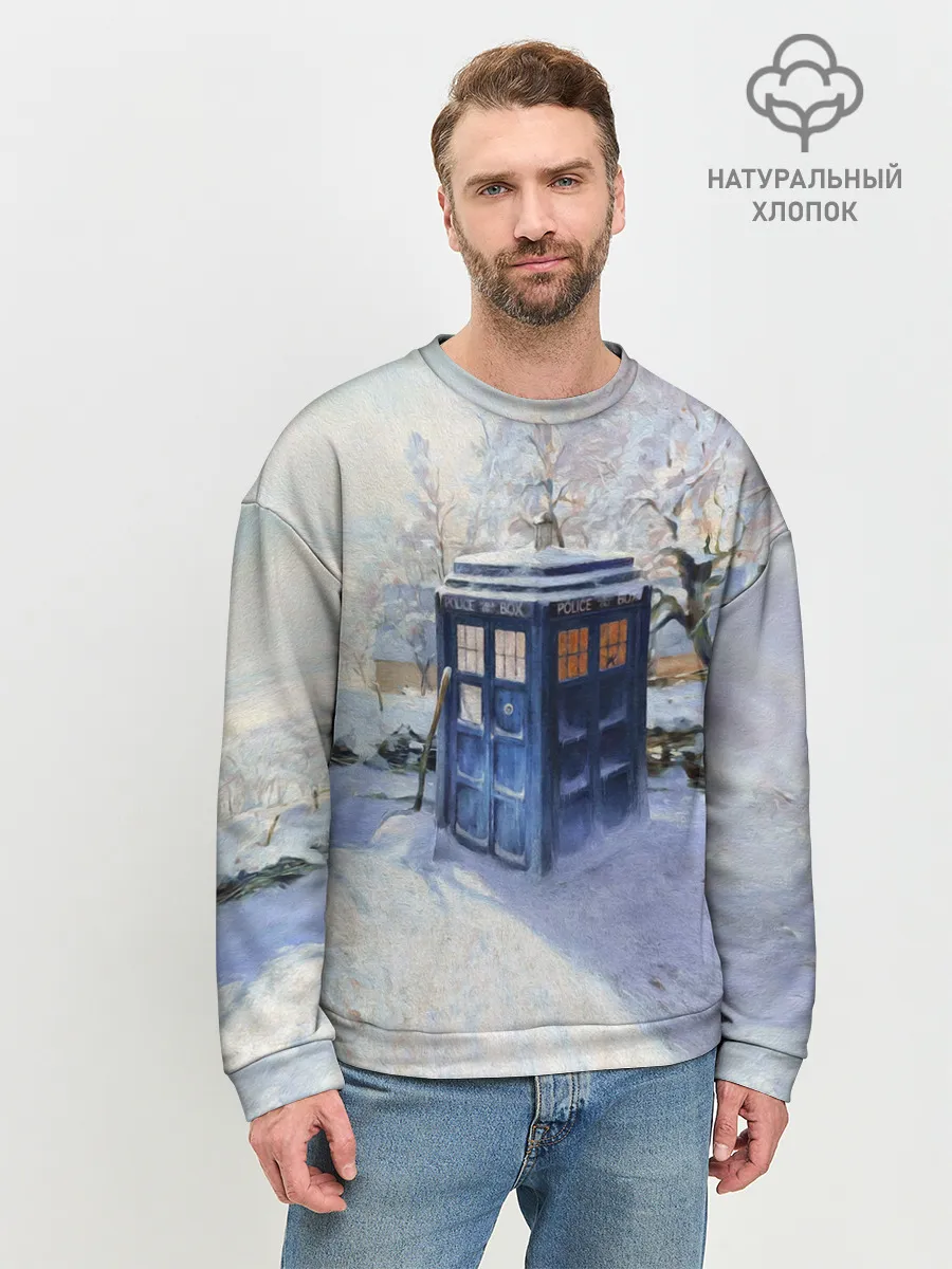 Мужской свитшот базовый / ТАРДИС В СНЕГУ