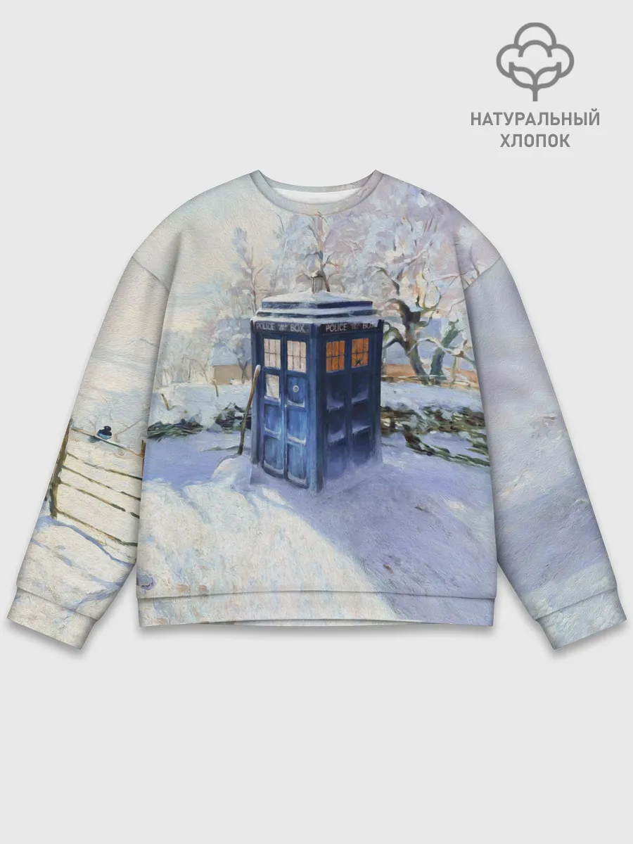 Мужской свитшот базовый / ТАРДИС В СНЕГУ