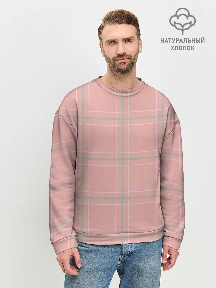 Мужской свитшот базовый / Шотландка Розовая