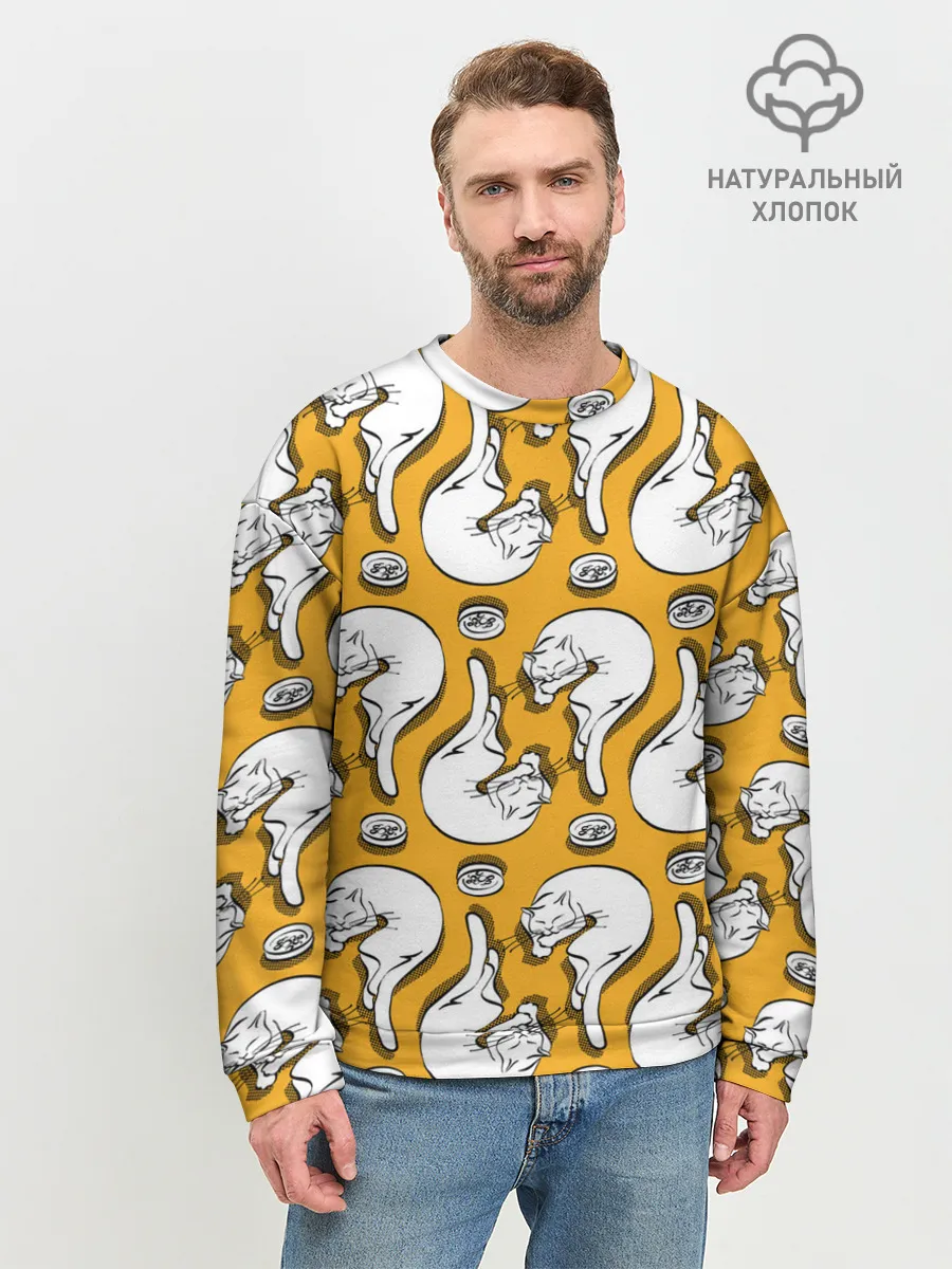 Мужской свитшот базовый / Белая кошка и корм