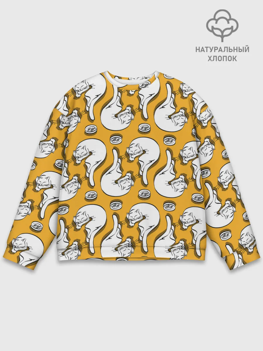 Мужской свитшот базовый / Белая кошка и корм