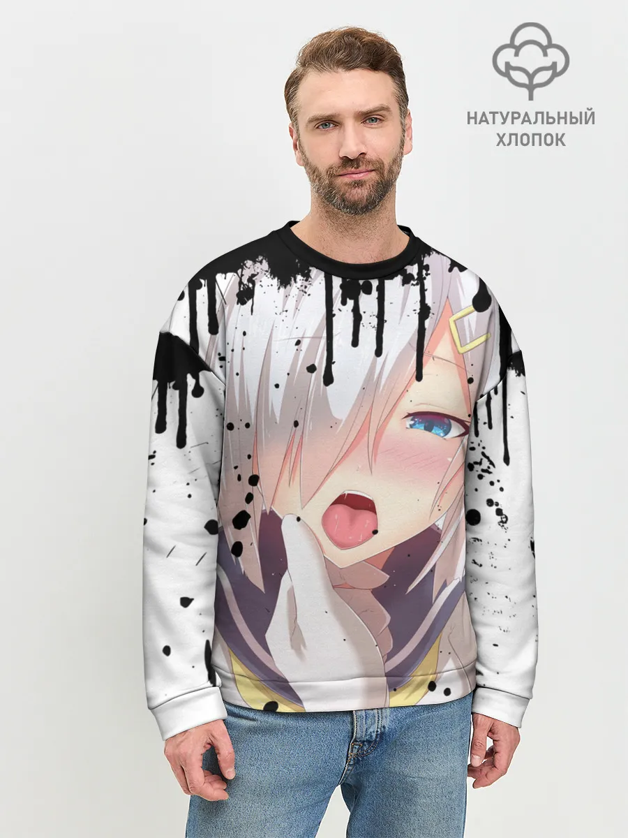 Мужской свитшот базовый / Ахегао лицо в цвете