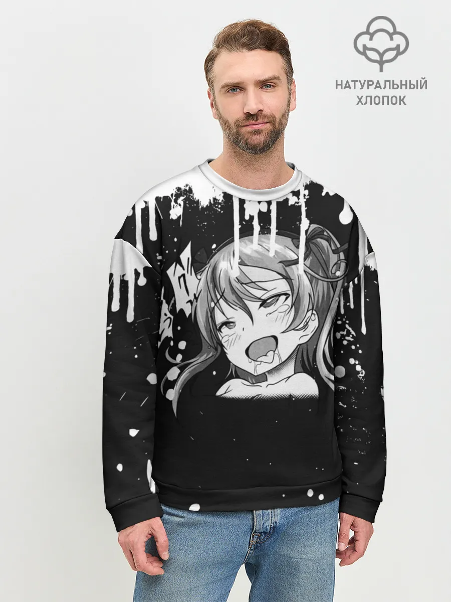 Мужской свитшот базовый / Ахегао лицо чб