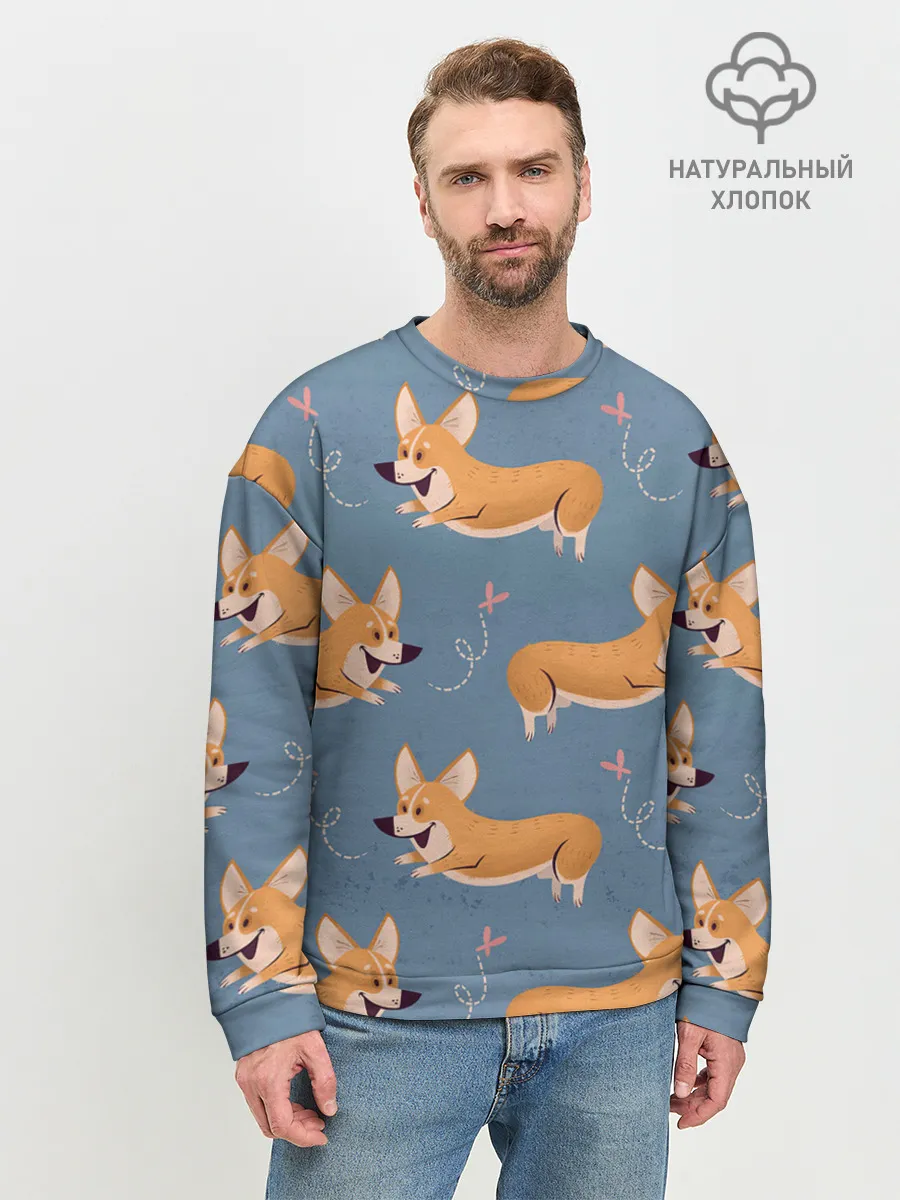 Мужской свитшот базовый / Корги с бабочкой