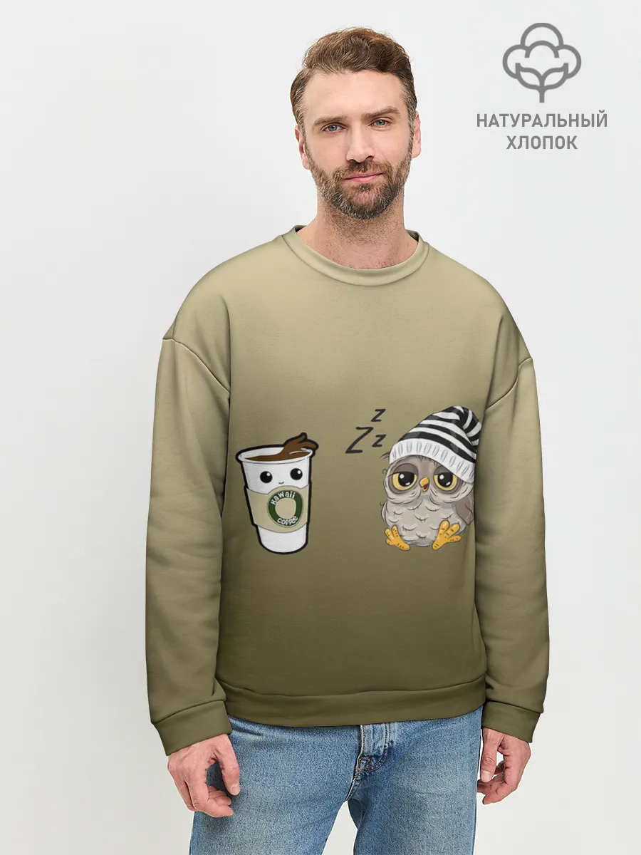 Мужской свитшот базовый / сонная сова и кофе идеальное