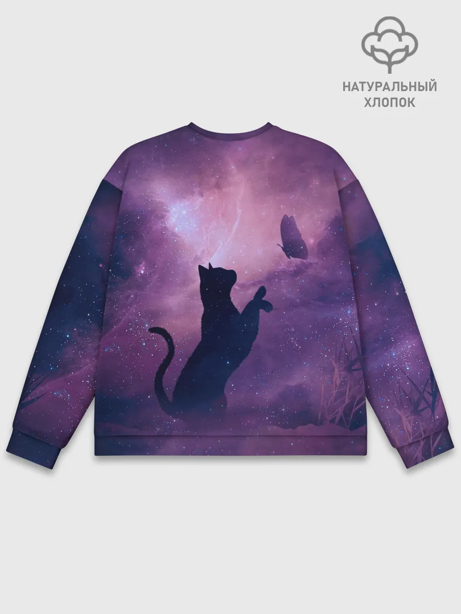 Мужской свитшот базовый / Бабочка кот силуэт фиолетовый