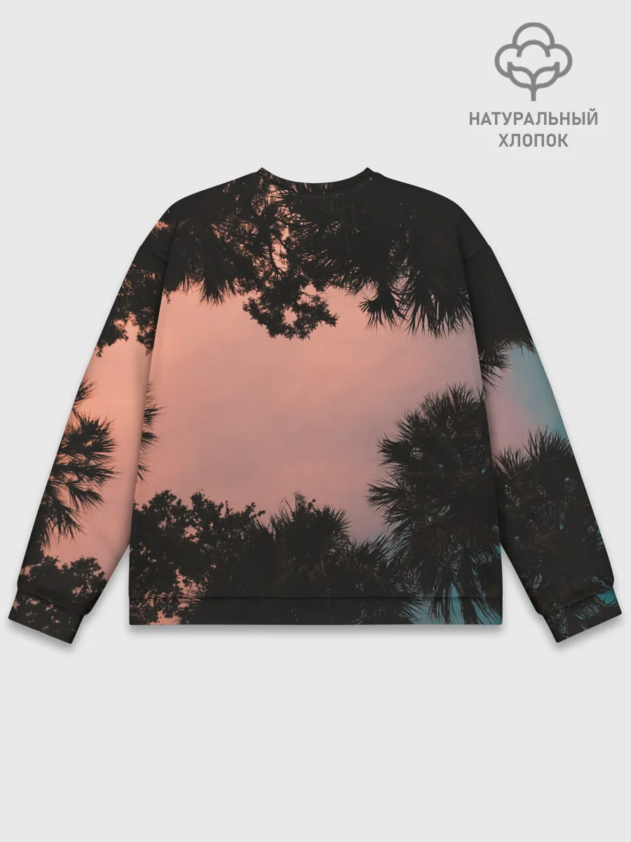 Мужской свитшот базовый / Пальмы вид снизу закат