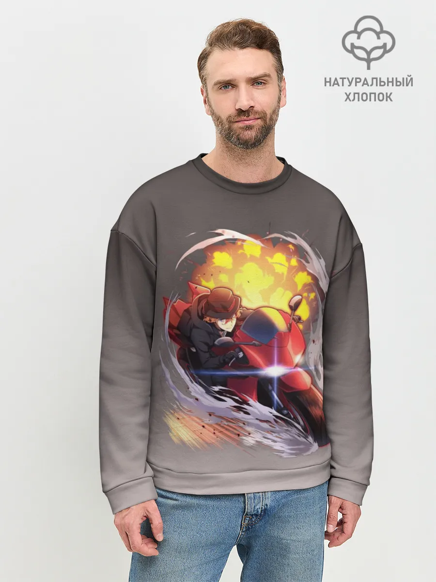Мужской свитшот базовый / Чуя Накахара на мотоцикле взрыв