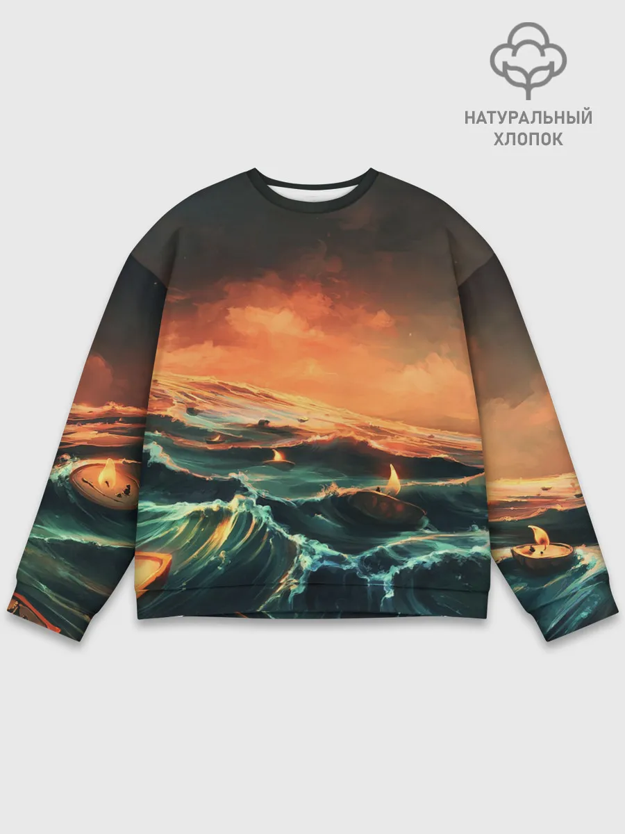 Мужской свитшот базовый / Фэнтези море корабли закат