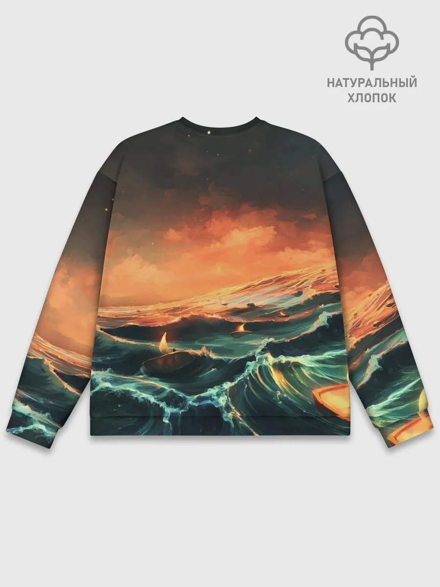 Мужской свитшот базовый / Фэнтези море корабли закат