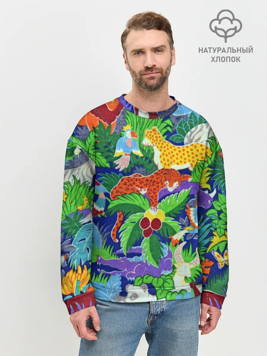 Мужской свитшот базовый / Текстура Холст | Сафари