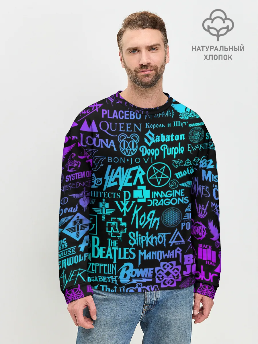 Мужской свитшот базовый / ЛОГОТИПЫ РОК ГРУПП НЕОН