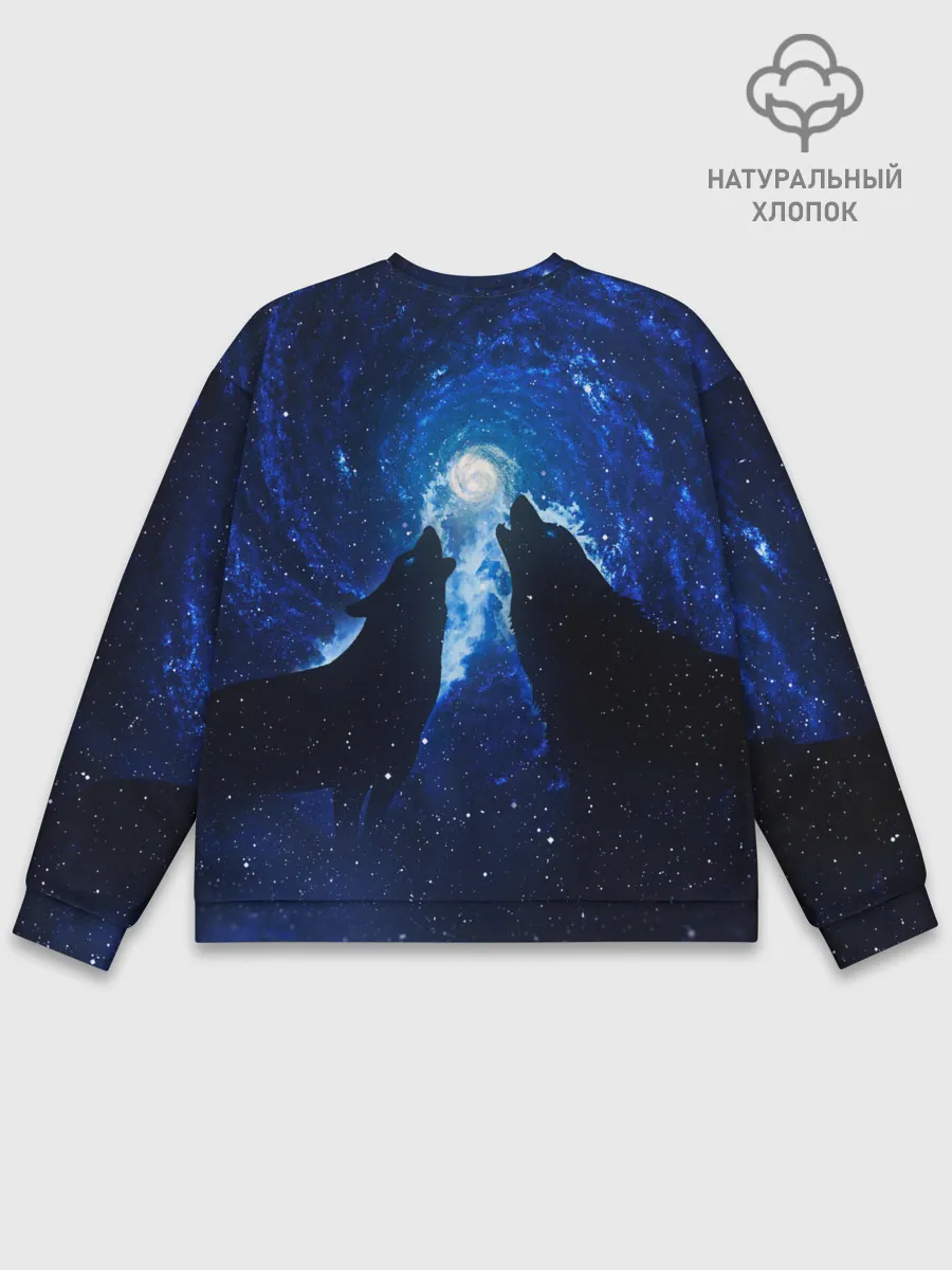 Мужской свитшот базовый / Волки силуэты звездное небо