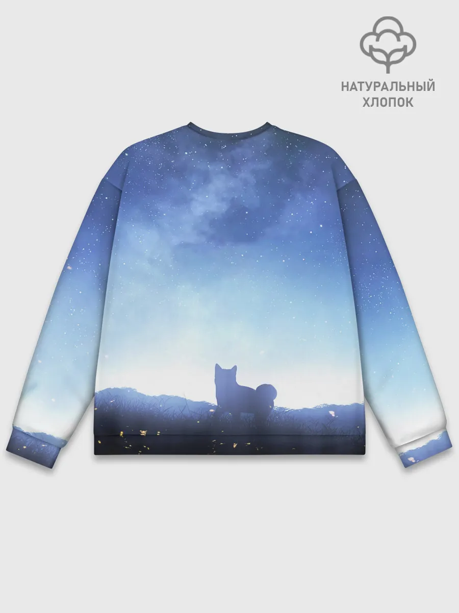 Мужской свитшот базовый / силуэт корги ночь космос дымка