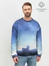 Мужской свитшот базовый / силуэт корги ночь космос дымка