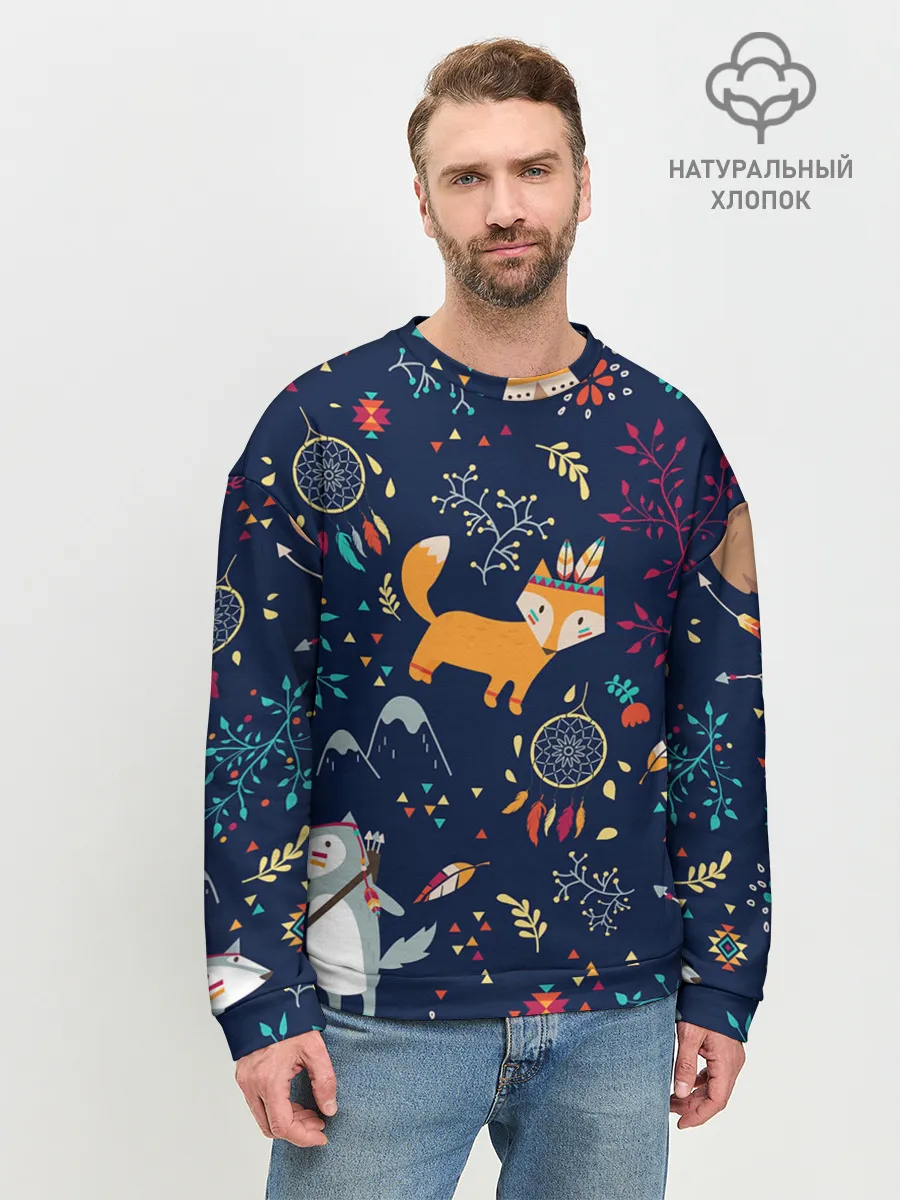 Мужской свитшот базовый / Звери природа индейцы этно