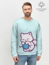 Мужской свитшот базовый / Белый котенок с клубком милый