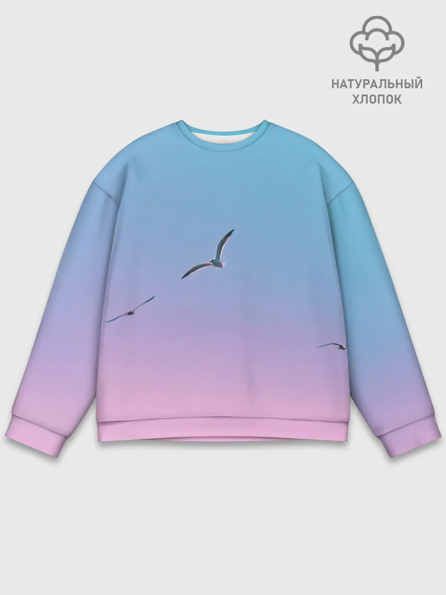 Мужской свитшот базовый / чайки птицы полет градиент