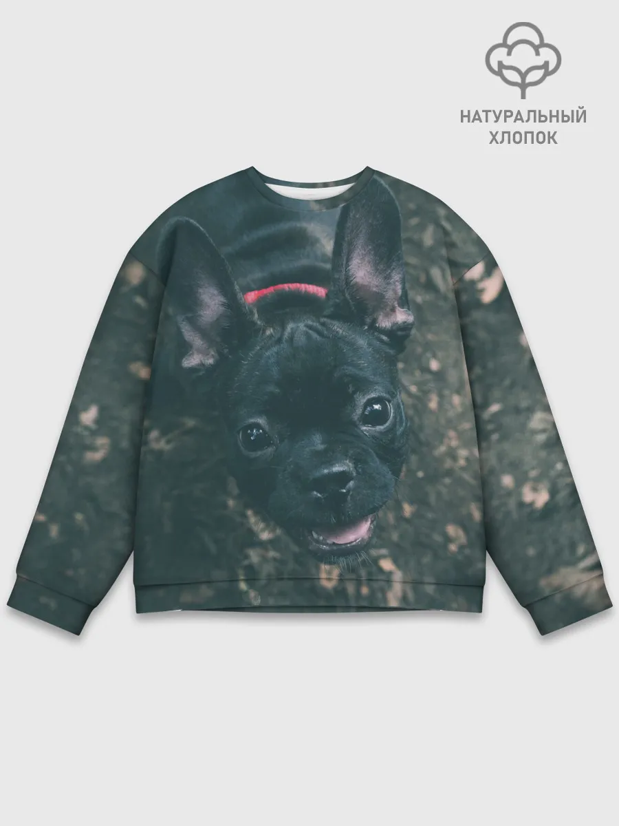 Мужской свитшот базовый / Бульдог морда собакена черного