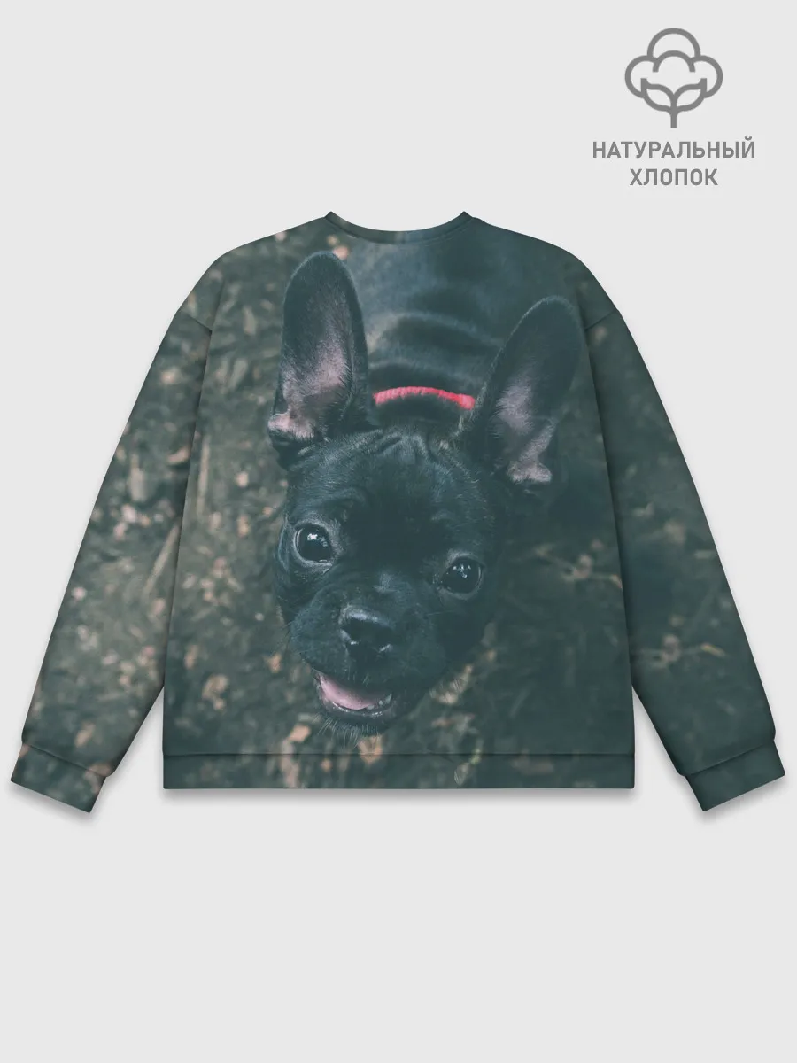 Мужской свитшот базовый / Бульдог морда собакена черного