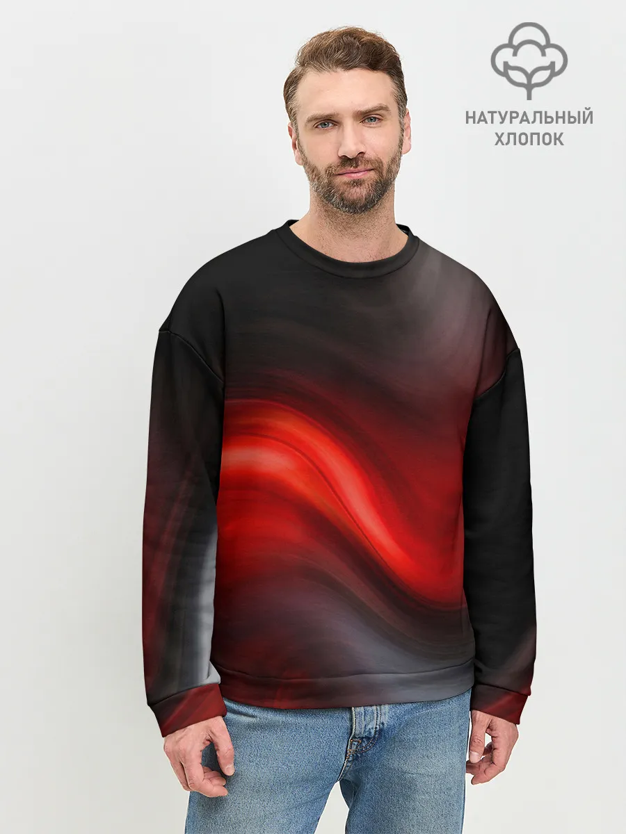 Мужской свитшот базовый / BLACK RED WAVES | АБСТРАКЦИЯ