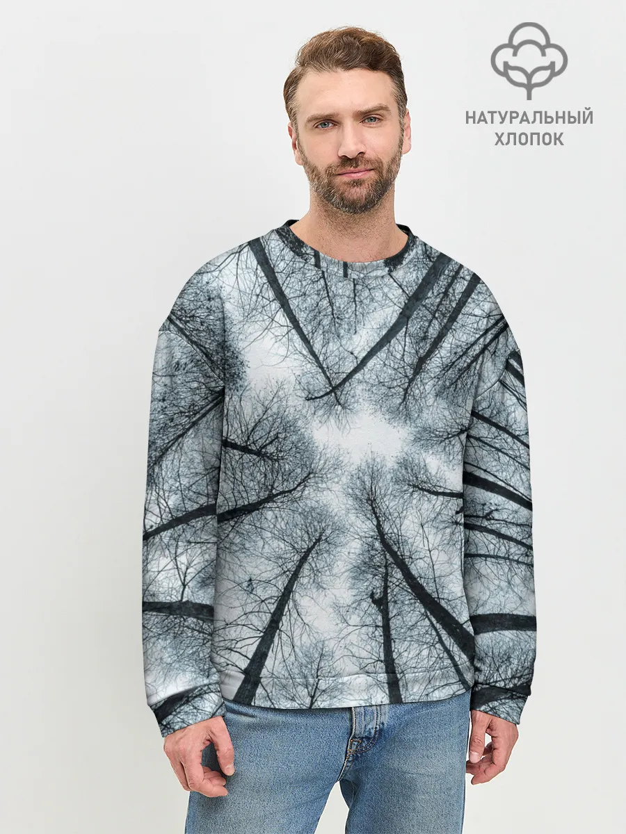 Мужской свитшот базовый / Деревья вид снизу мрачный