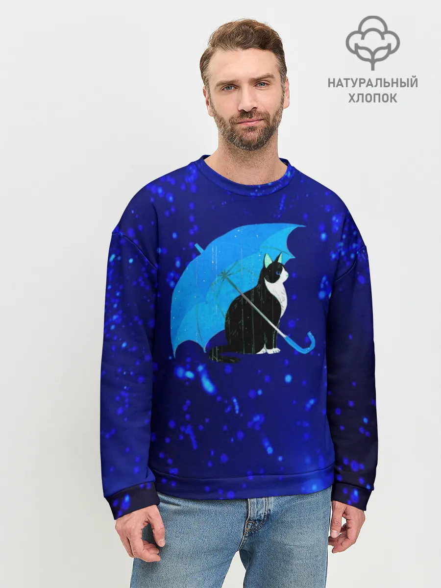 Мужской свитшот базовый / Котик под Дождем