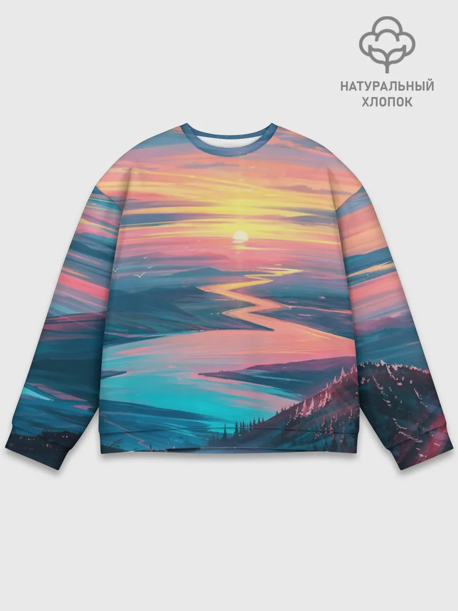 Мужской свитшот базовый / Извилистая река закат природа