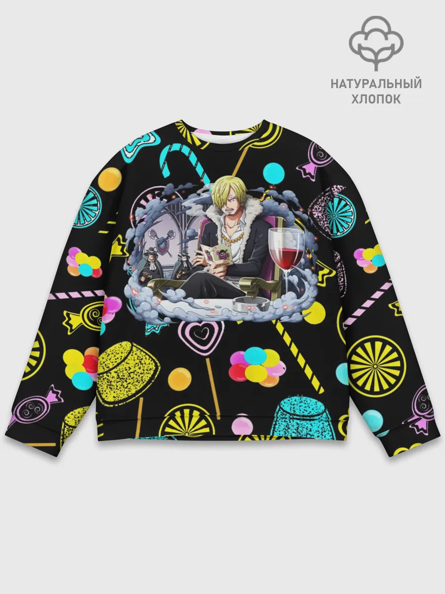 Мужской свитшот базовый / Винсмок Санджи. Фон со сладостями