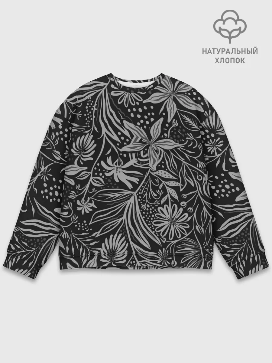 Мужской свитшот базовый / Флора | Черно Белая