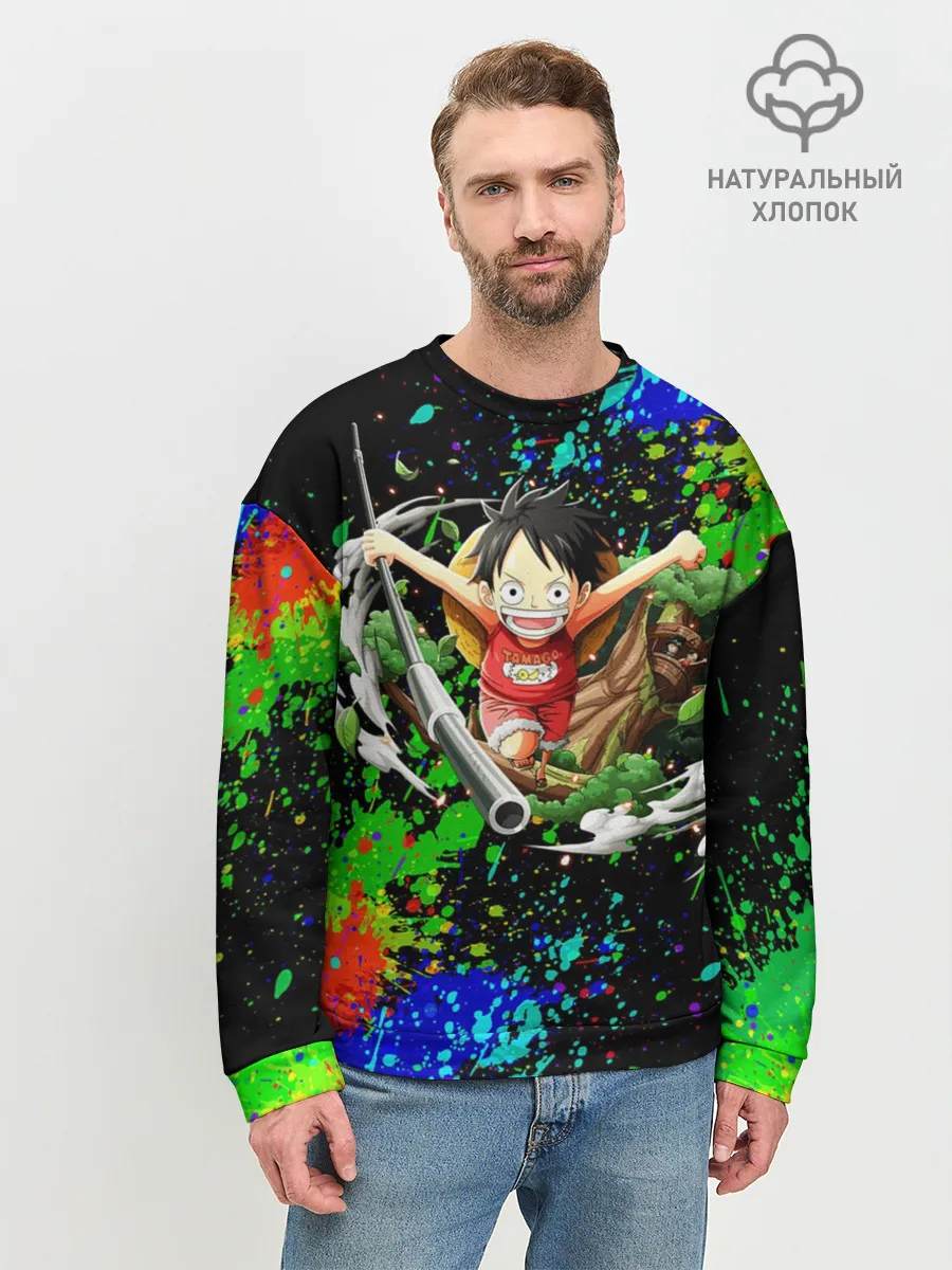 Мужской свитшот базовый / Врывающийся Монки. Радужный фон