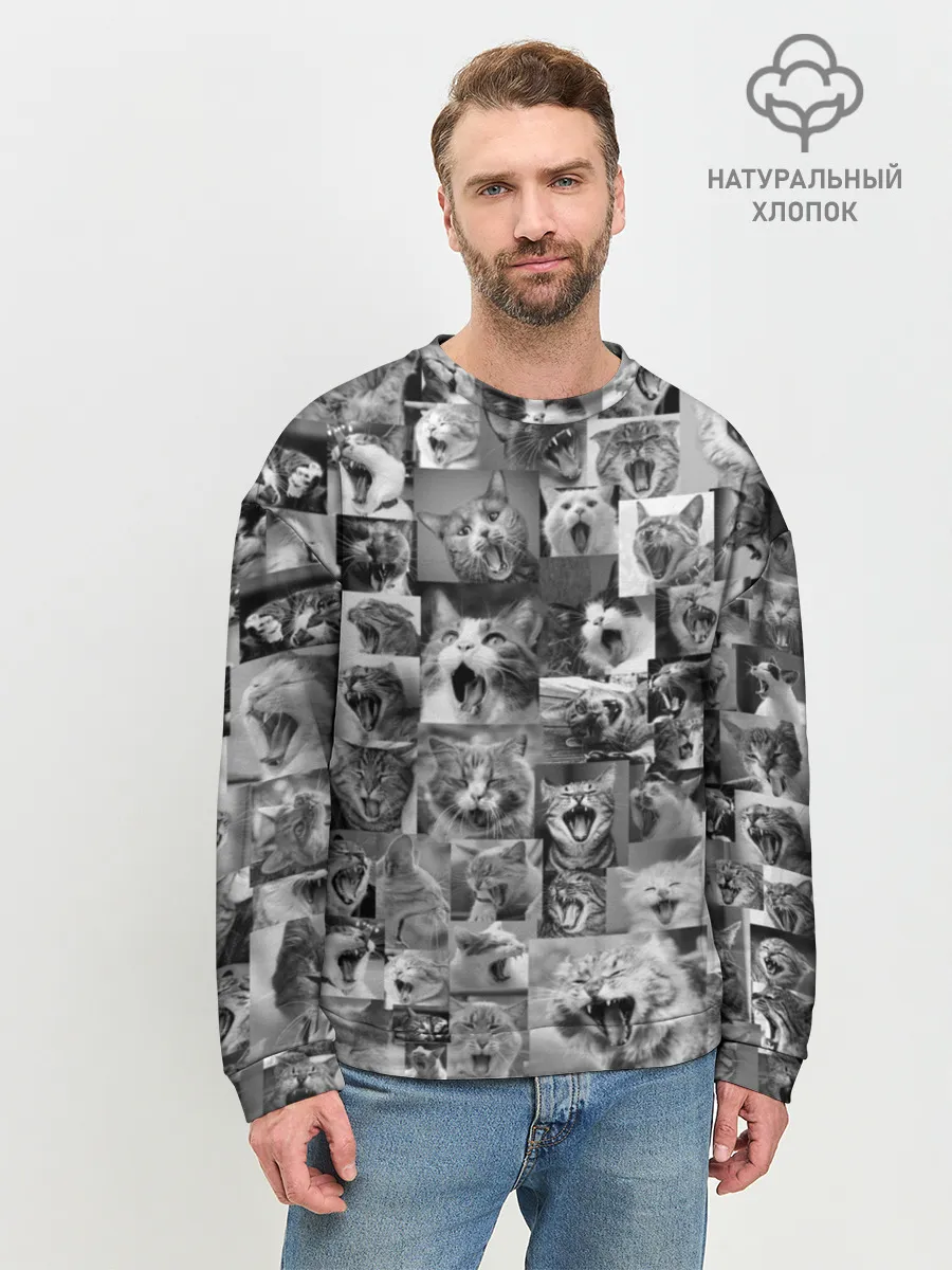 Мужской свитшот базовый / Неко ахегао чб
