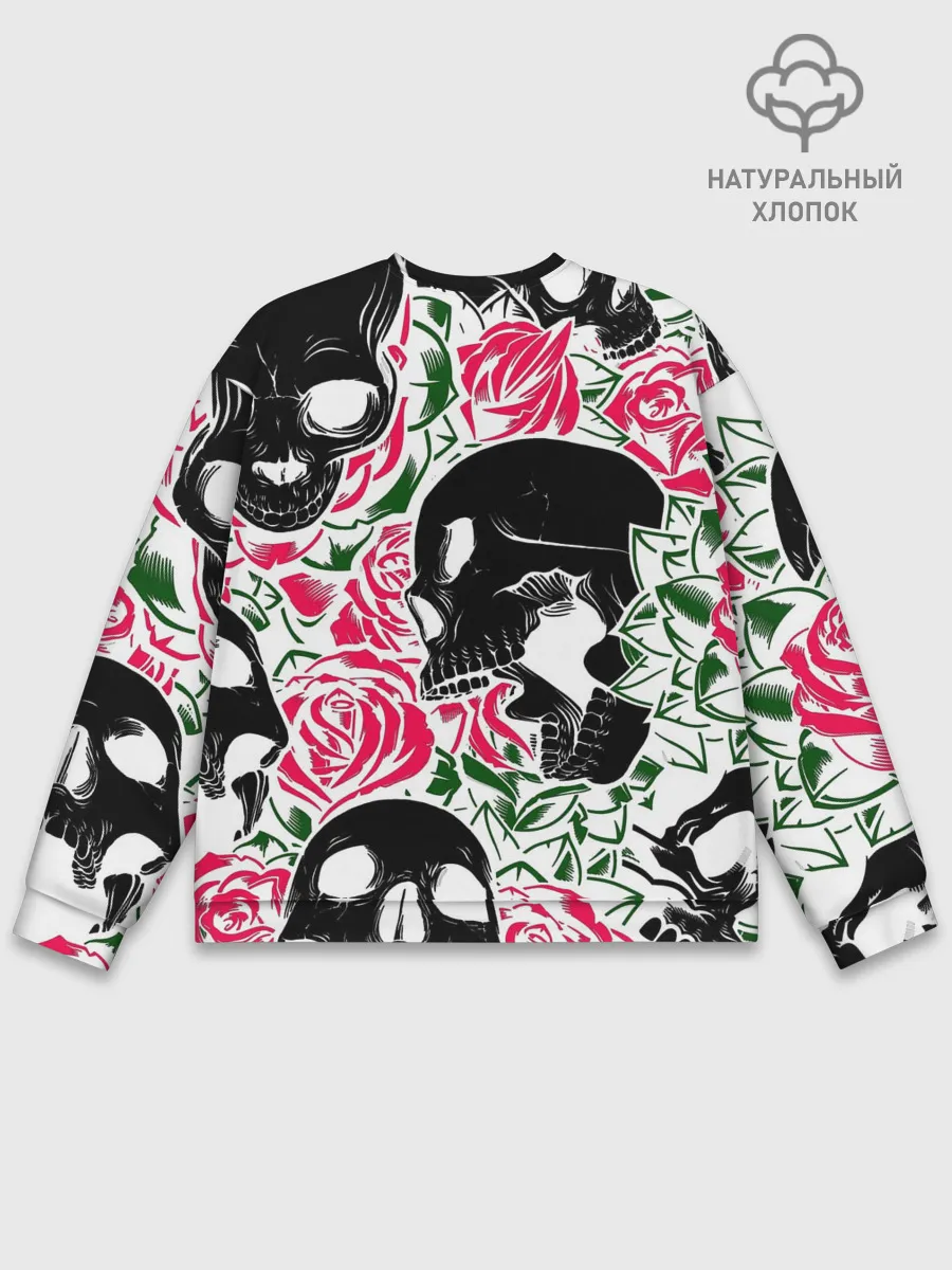 Мужской свитшот базовый / Череп, розы, цветы, зубы